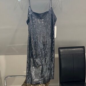 Almost Famous Black Silver Sequin Slip Mini Dress